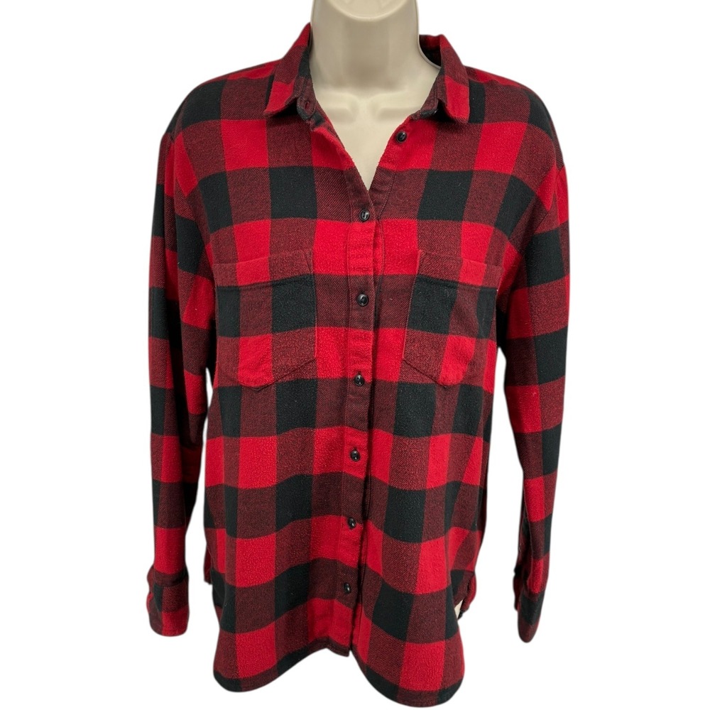 Madewell Oversized Red Black‎ Buffalo Plaid Flannel Shirt Cotton Size S